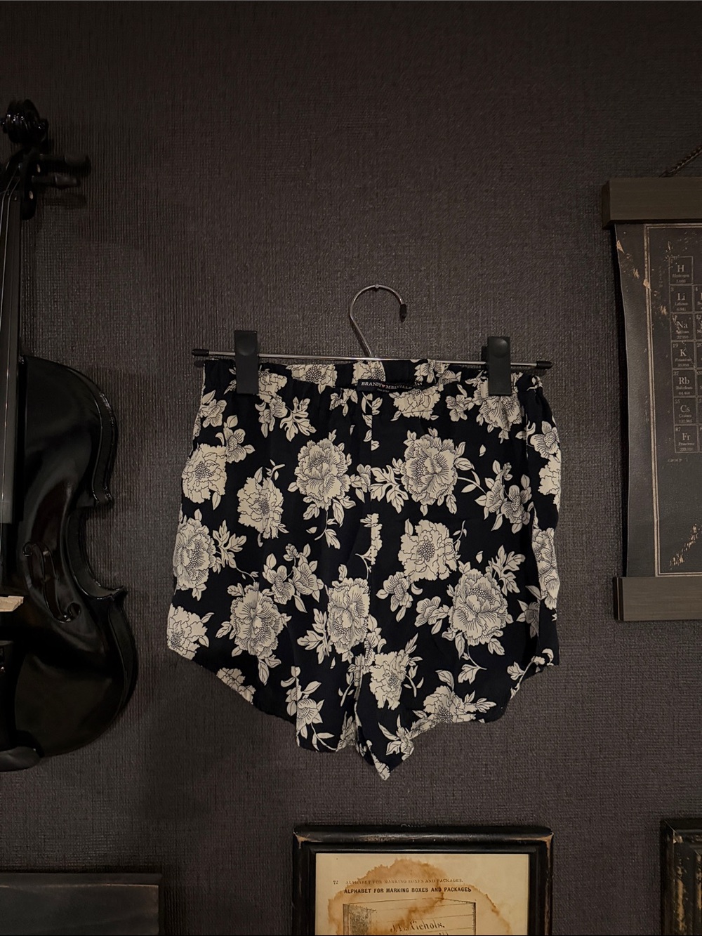 Brandy Melville Black Shorts with Cream Floral Print